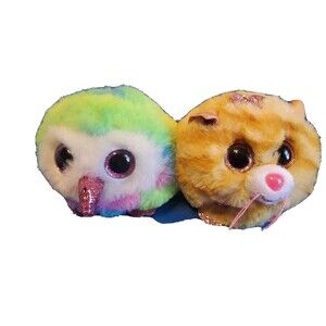 TY Ballz Pull Tabitha & Owen Plush Glitter Eye Stuffed Animal Toy
